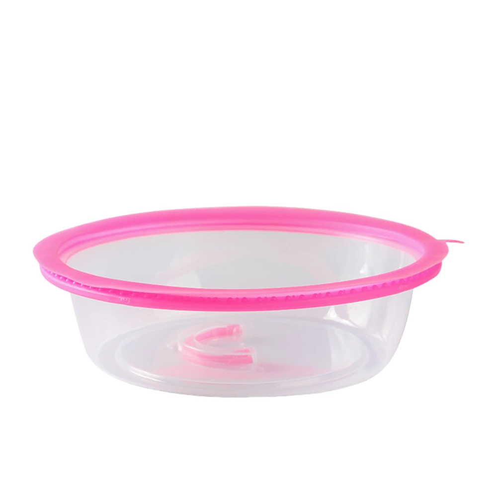 Microwave Heating Sealing Cover Transparent PP Stackable Temperature Keeping Plate Serving Cover for Kitchen Pink