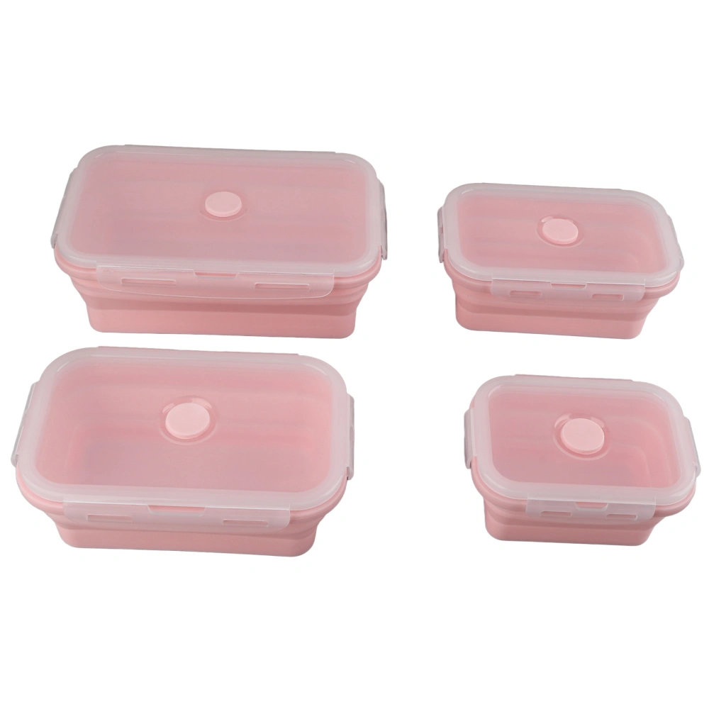 4pcs Silicone Food Storage Container Portable Kitchen Collapsible Lunch Box Meal Container for Men Women Pink