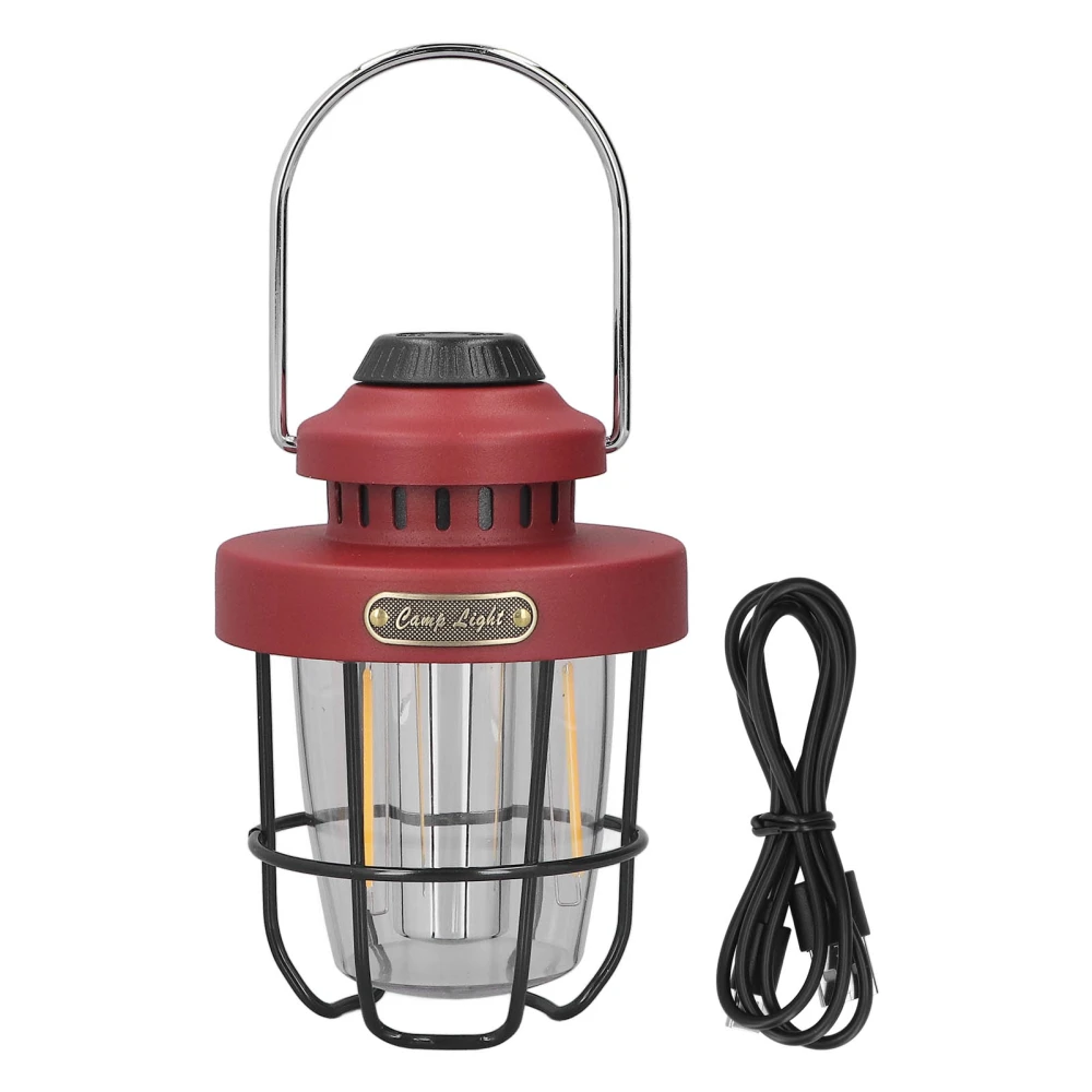 Camping Lantern Retro USB Charging 3 Light Modes IPX4 Waterproof Camping Lights for Outdoor Red