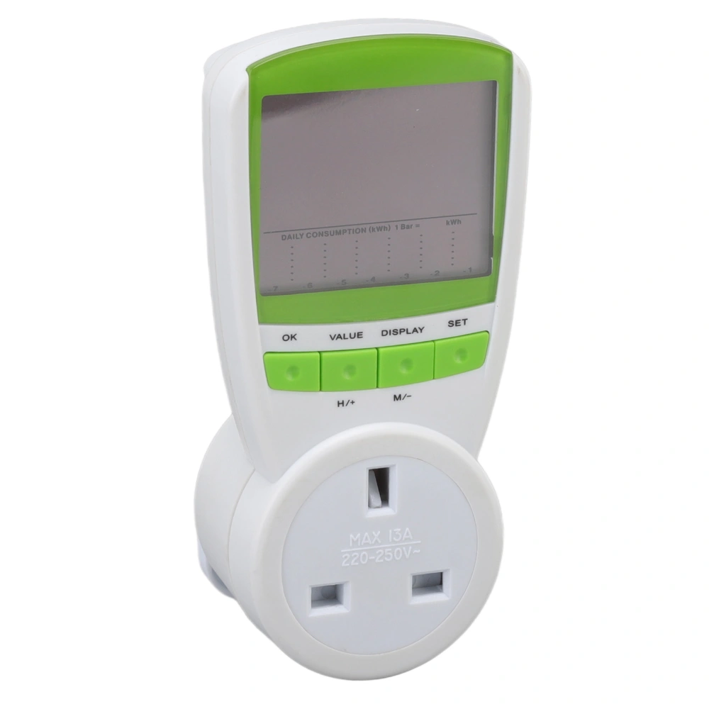 230V Power Metering Socket Voltage Current Power Usage Analyzer UK Plug for Energy Saving