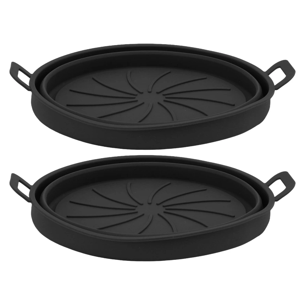 2PCS Fryer Silicone Liners Round 21cm Diameter with Handle Fryer Pot Bowl Replacement for Kitchen Black