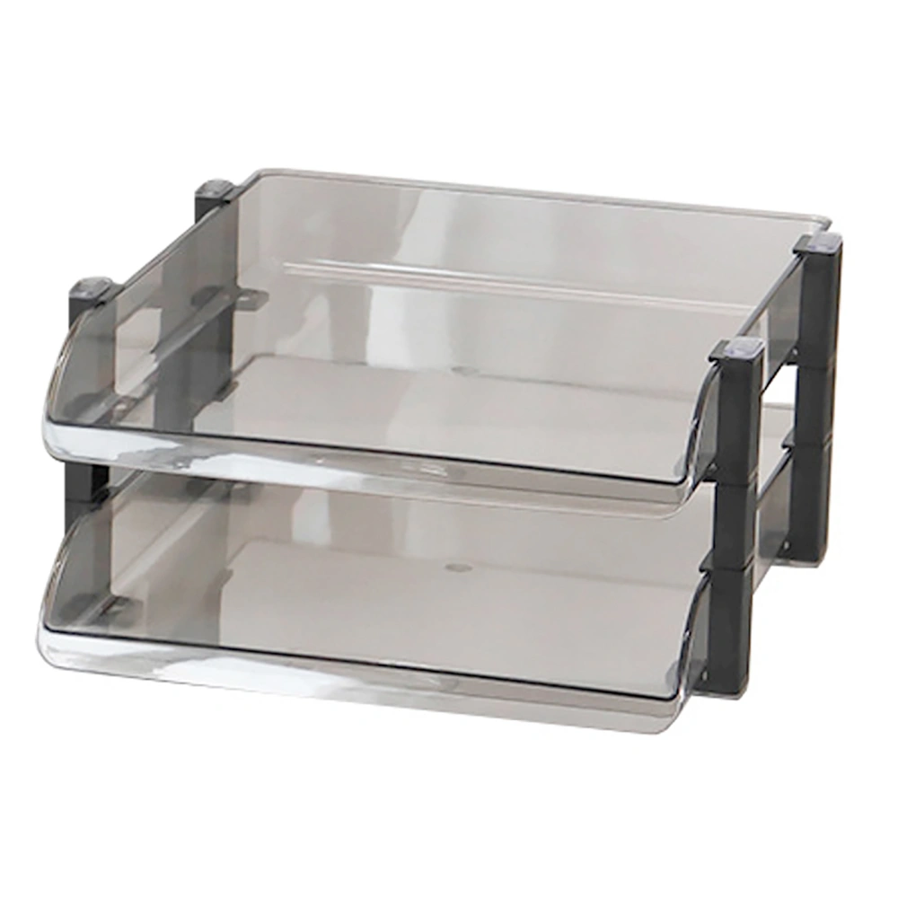 Desk File Letter Tray Layered Classified Documents Rack Acrylic Office Storage Rack Dark Black 2 Layers 280x372x144mm