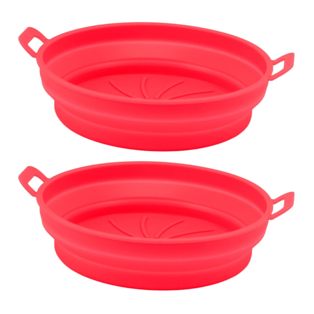 2 PCS Fryer Silicone Basket Nonstick Silicone Liners Fryer Pot Accessories with Handle Diameter 19cm Red