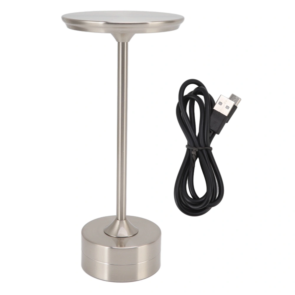 Cordless Table Lamp Rechargeable 2000mAh 3 Levels Brightness Portable USB C LED Metal Bedside Lamp Silver