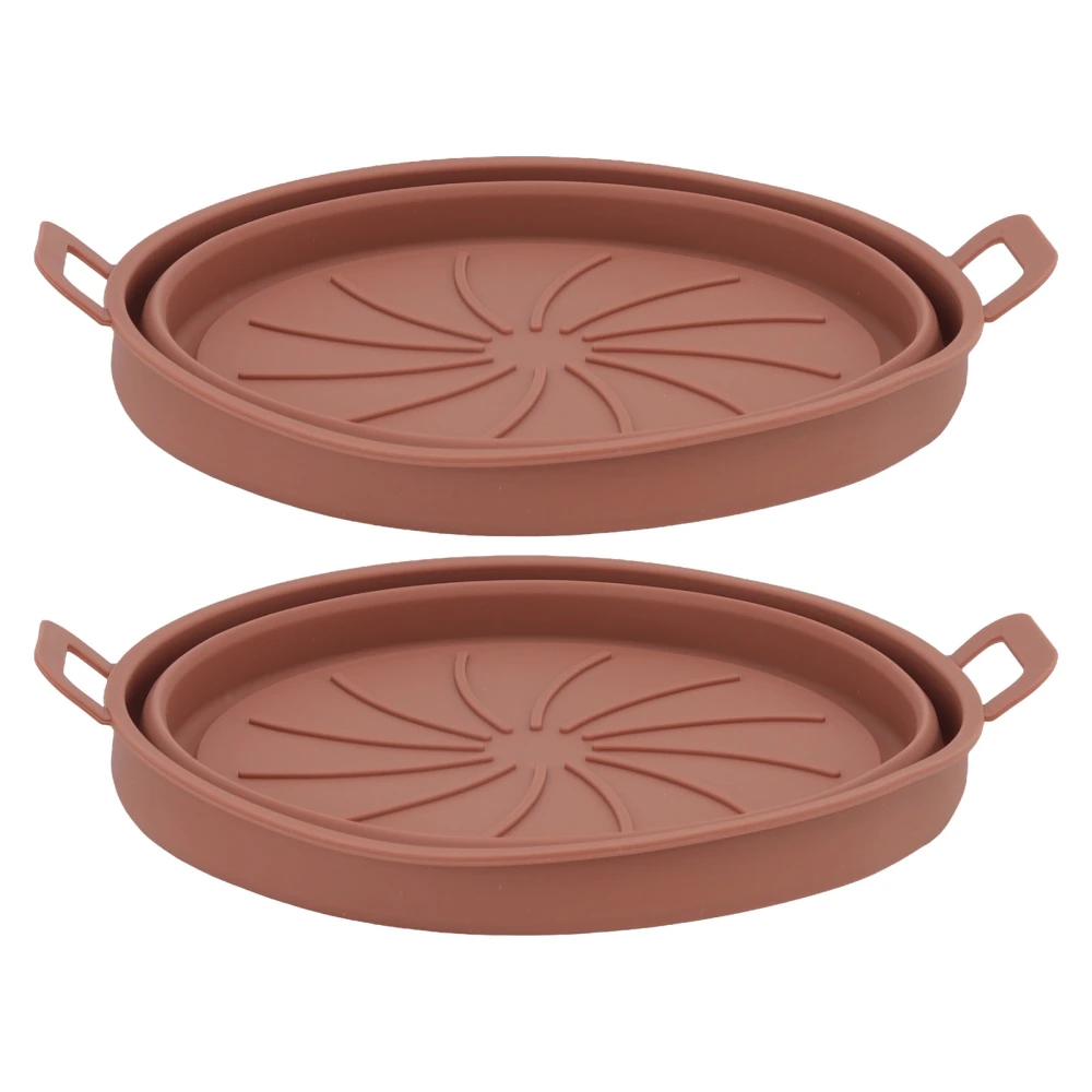 2PCS Fryer Silicone Liners Round 21cm Diameter with Handle Fryer Pot Bowl Replacement for Kitchen Brown