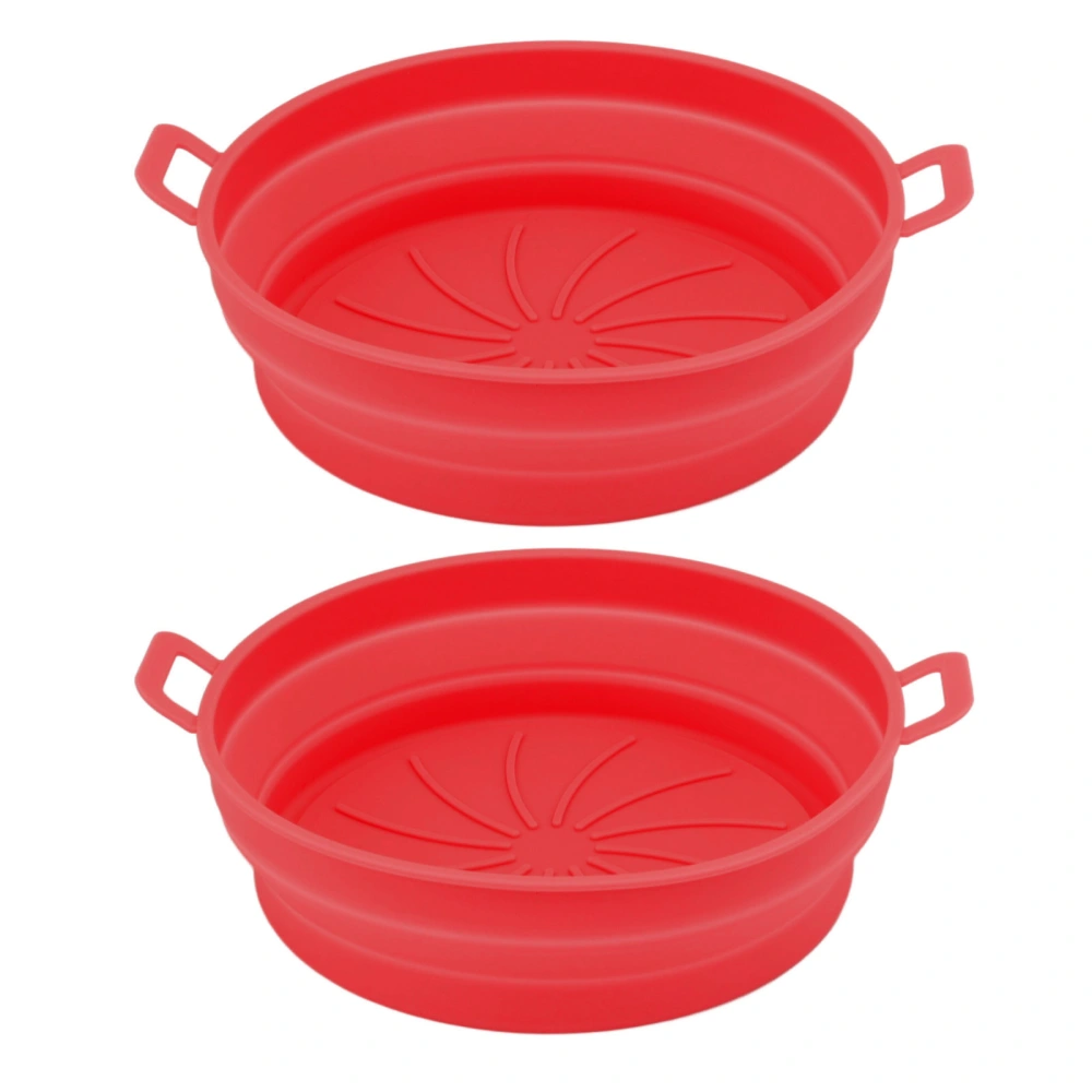 2 Pcs Silicone Air Cooker Pot With Handle Round Fryer Liner Tray Replacement for Kitchen Cooking Accessories 21cm Red