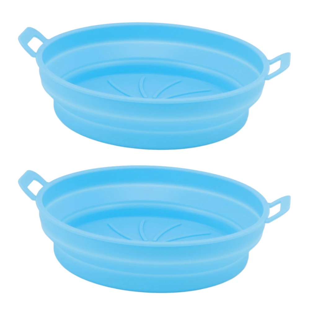 2 PCS Fryer Silicone Basket Nonstick Silicone Liners Fryer Pot Accessories with Handle Diameter 19cm Blue