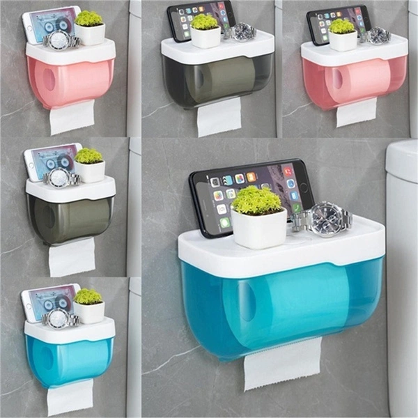 Home Bathroom with Storage Shelf Rack Wall Mount Plastic WC Toilet Paper Holder Paper Storage Box