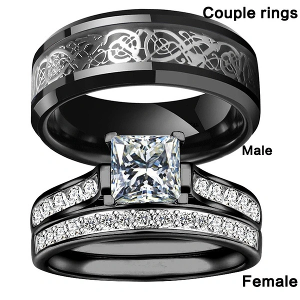 Luxury Romantic Couple Rings Jewelry Accessories Plus Size Mens Ring King Will Dragon 8mm 316L Stainless Steel Ring Titanium Rings & Womens Fashion Ring Sets Black Gold Filled 925 Sterling Silver Rings Set for Women Bridal Wedding Engagement Band Diamond Ring Womens Ring Set