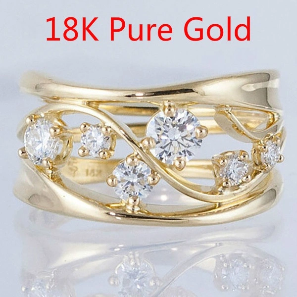 Dazzling European and American Fashion Women's 18K Solid Gold 6 Sparkling Diamond Rings Super Bride Engagement Wedding Rings Band Anniversary Birthday Christmas Jewelry Size 5-10