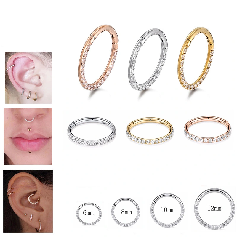 16/18G 6/8/10mm Zircon Nose Rings Hoop Stainless Steel Conch Daith Cartilage Helix Tragus Earrings Crystal Nose Septum Piercing Jewelry