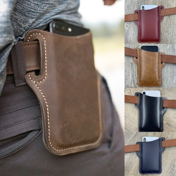 Upgrade New Cellphone Bum Bags Belt Loop Holster Case Outdoor Edc Cowboy Leather Purse Phone Wallet Vintage Pack Belt Clip Protective Sheath Belt Bag Waist Bag（not include belt）