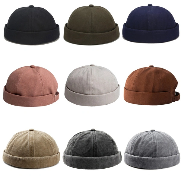 Men Women Solid Skullcap Sailor Cap Warm Rolled Cuff Bucket Cap Brimless Hat Solid Color Adjustable Docker Cotton Hats