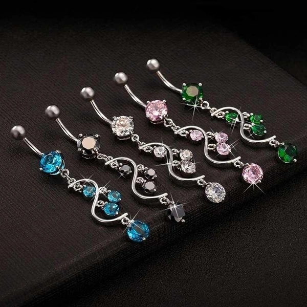 New Fashion Piercing Navel Body Jewelry Rhinestone Butterfly Pendant Navel Button Dangle Belly Ring Bar Body Jewelry