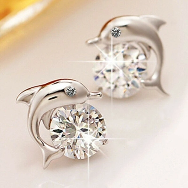 1 pair Fashion Exquisite Jewelry Beautiful Dolphin Crystal Stud Earring For Women Gift Talented Jewelry