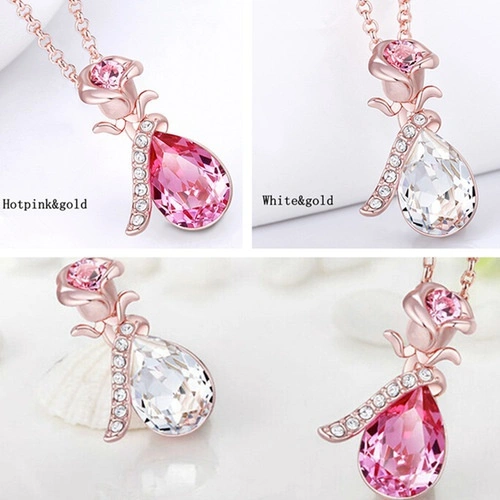 European and American Trend Woman Necklace Angel Tears Shape Lmitation Crystal Pendant Necklace Flower Jewelry 9 Colors