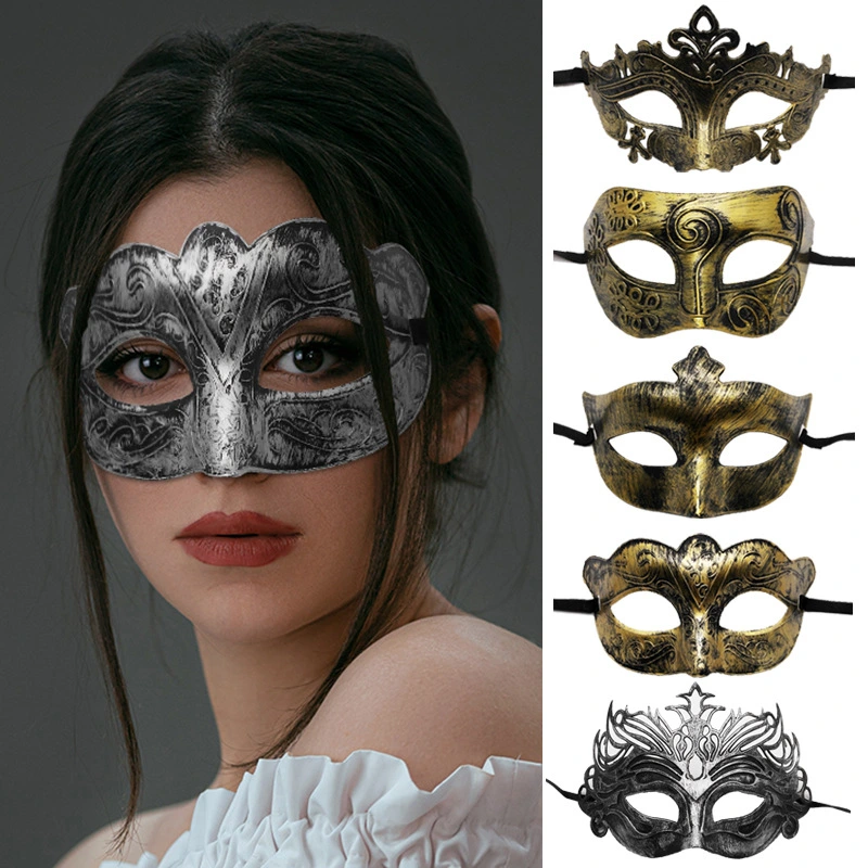 Halloween Terror Ball Party Mask Retro Jazz Flat Head Mask Antique Half Face Mask Decoration