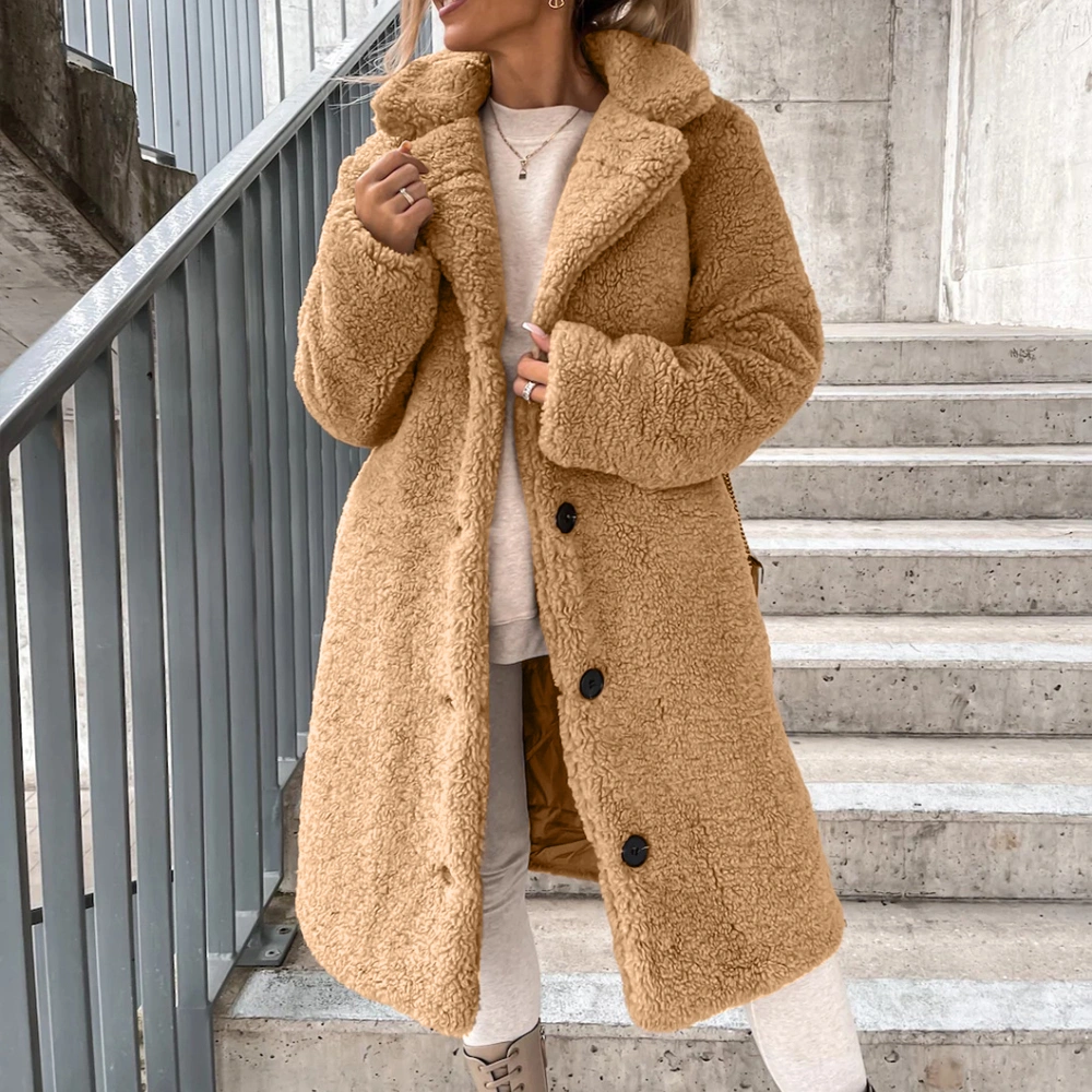 Women Flannel Winter Warm Teddy Bear Jacket Fluffy Coat Long Cardigan Overcoat