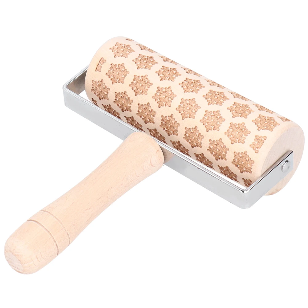 Christmas Rolling Pin Wooden Christmas Engraved Embossing Rolling Pin Dough Stick Baking ToolSmall Snowflake