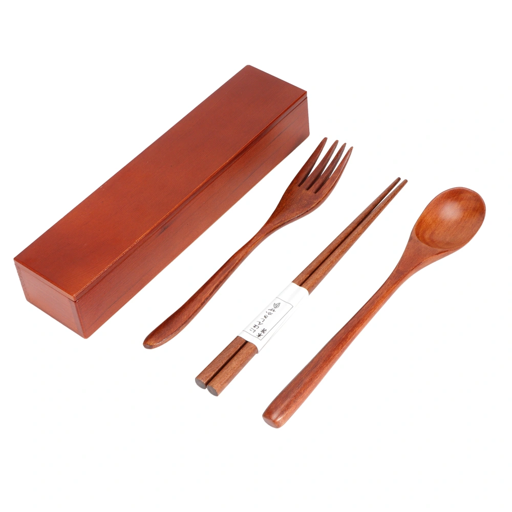 Portable Wooden Chopsticks Fork Spoon Set Dinnerware for Travelling with Storage Box