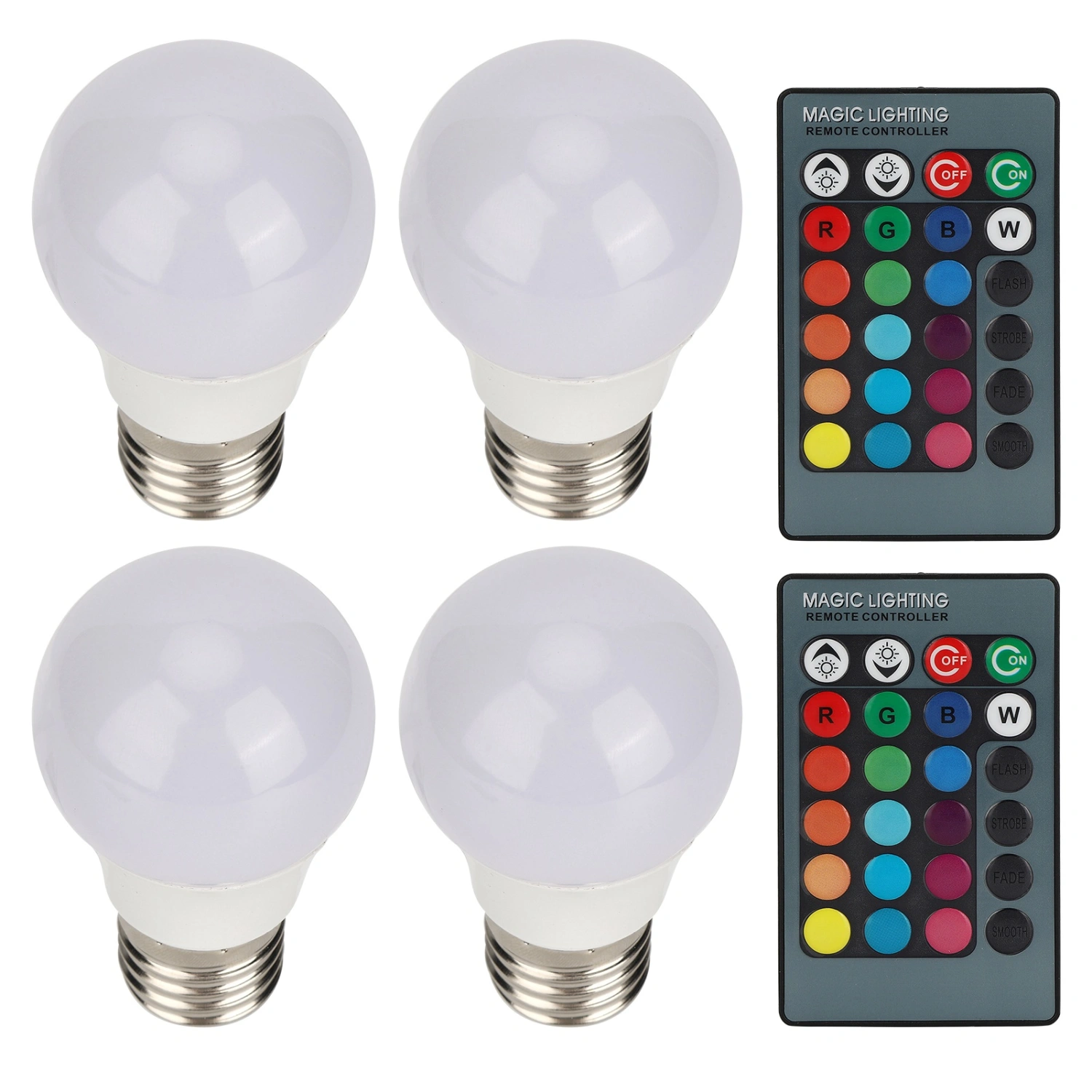 4pcs E27 RGB LED Light Bulbs Colorful Decorating Lamp with 2 Remote Controls 3W AC85‑265V
