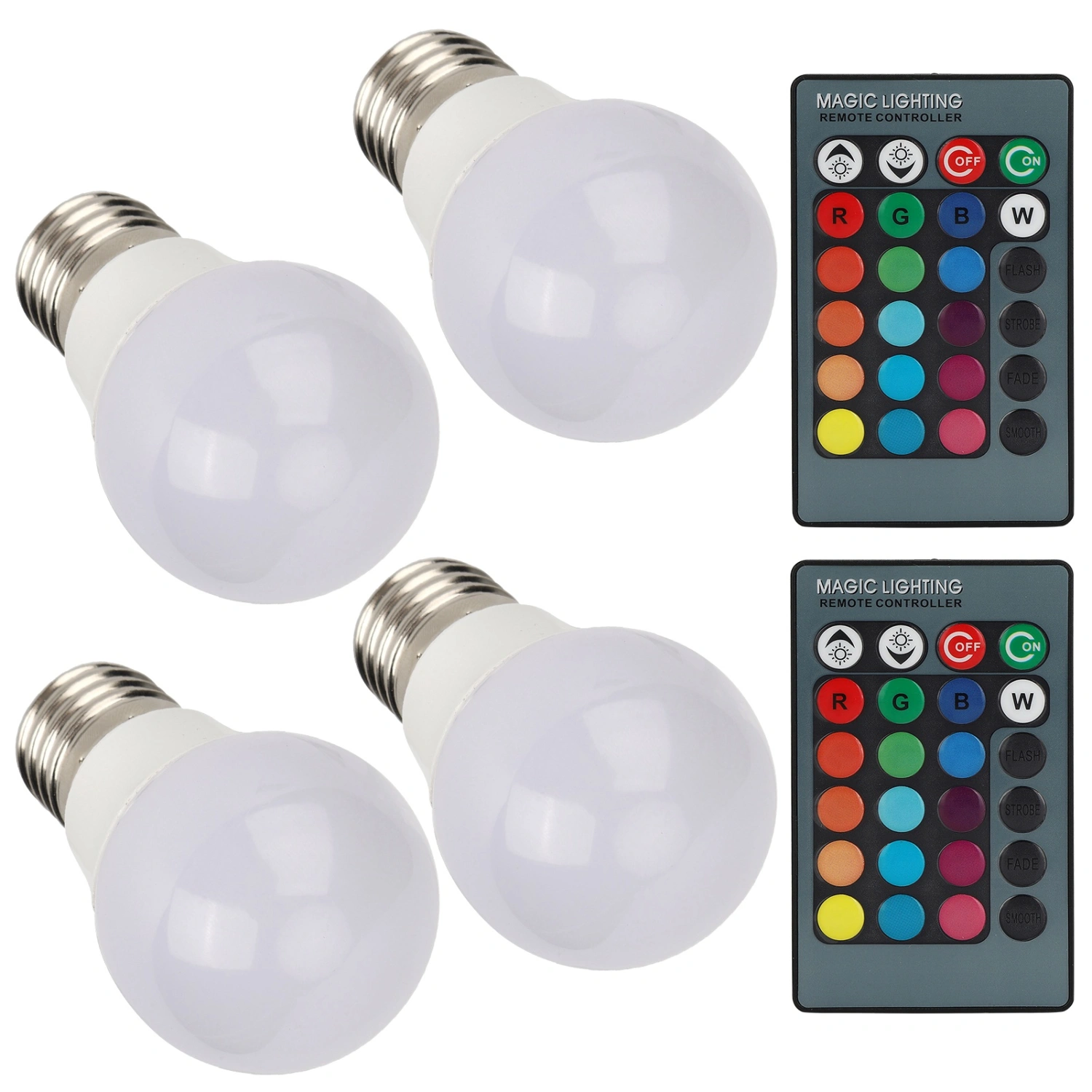 4pcs E27 RGB LED Light Bulbs Colorful Decorating Lamp with 2 Remote Controls 3W AC85‑265V