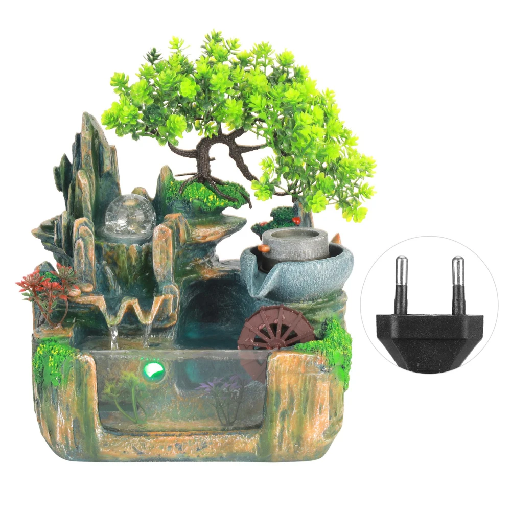 Tabletop Fountain Small Rockery Waterwheel Desktop Fish Container Indoor Fengshui Decor EU AC220‑240V