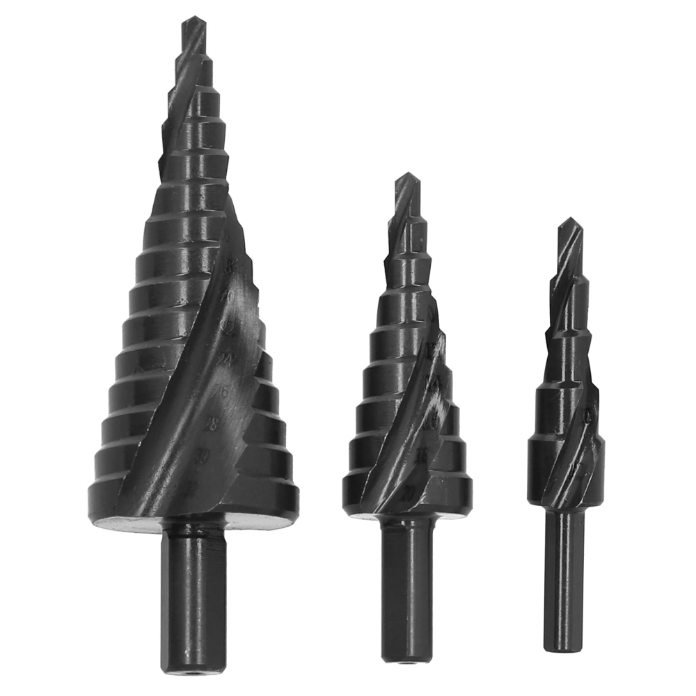 3pcs Spiral Step Drill Bit Set Kit MultiFunctional Industrial DIY Metalworking Tools