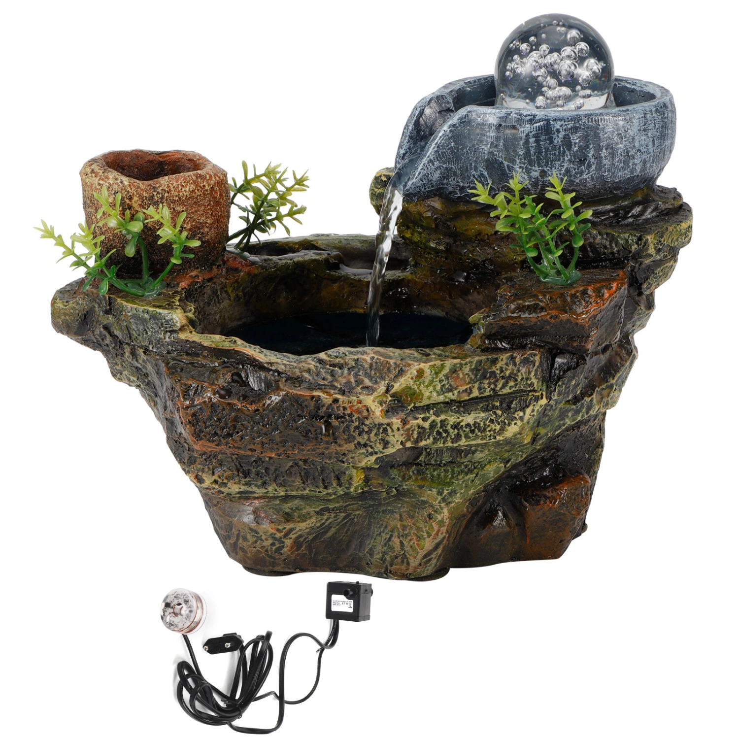 LED Rockery Resin Water Fountain DIY Plants Micro Landscape Potted Succulents Home Decoration EU 220‑240V