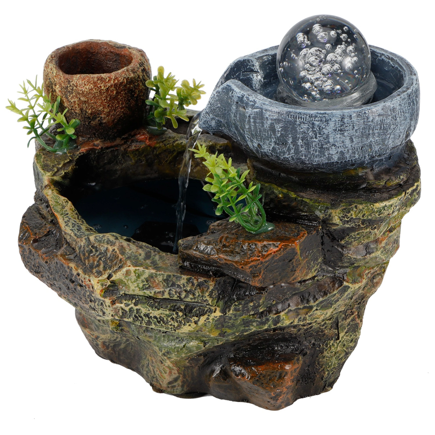 LED Rockery Resin Water Fountain DIY Plants Micro Landscape Potted Succulents Home Decoration EU 220‑240V