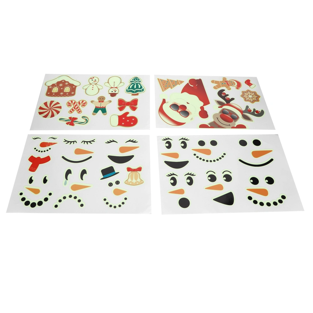 4PCS DIY Luminous Santa Claus Snowman Elk Pattern Decorative Stickers for Wall Door Christmas Decorations