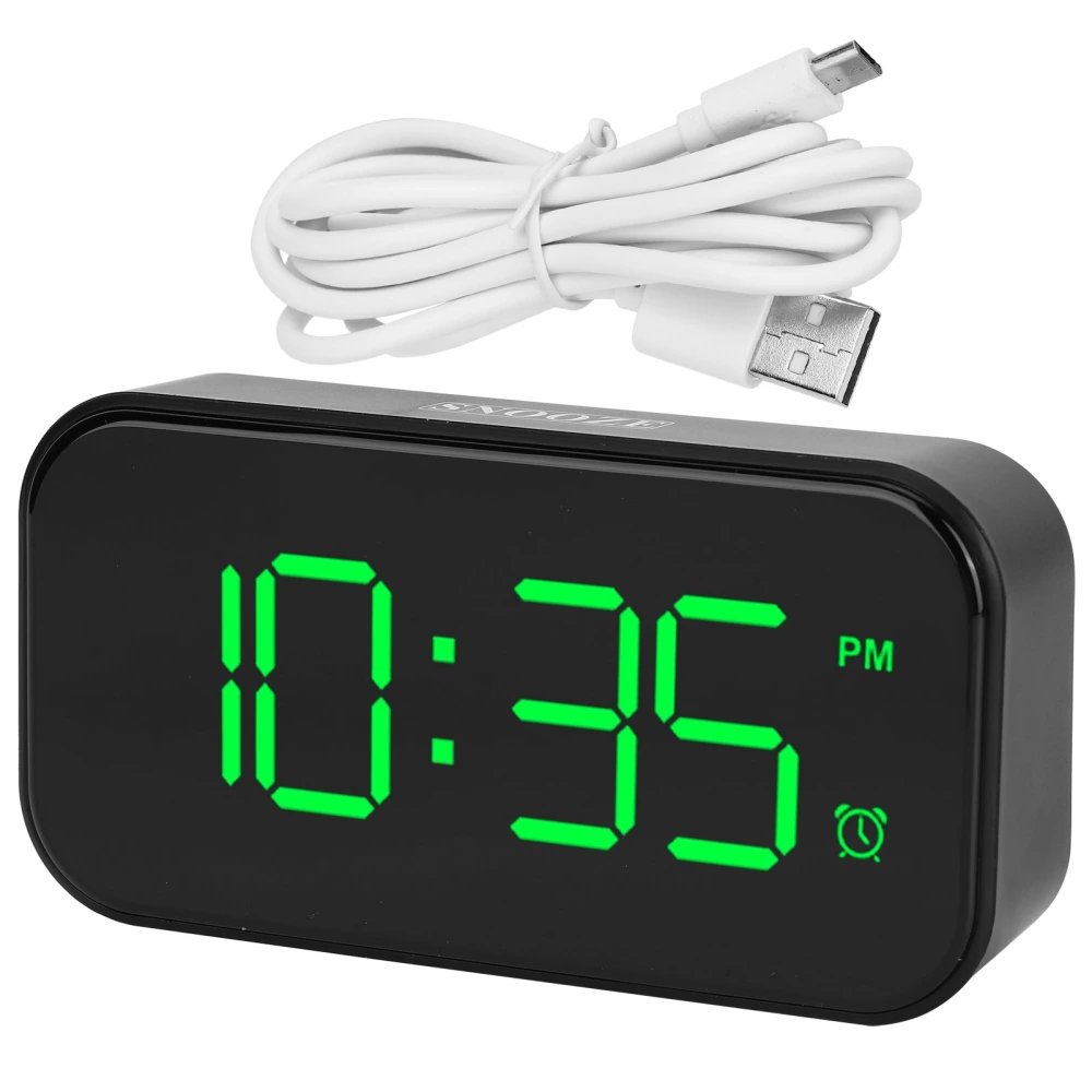 USB LED Digital Touch Alarm Clock 12/24H Portable Bedside Clock for Home Bedroom TravelGreen