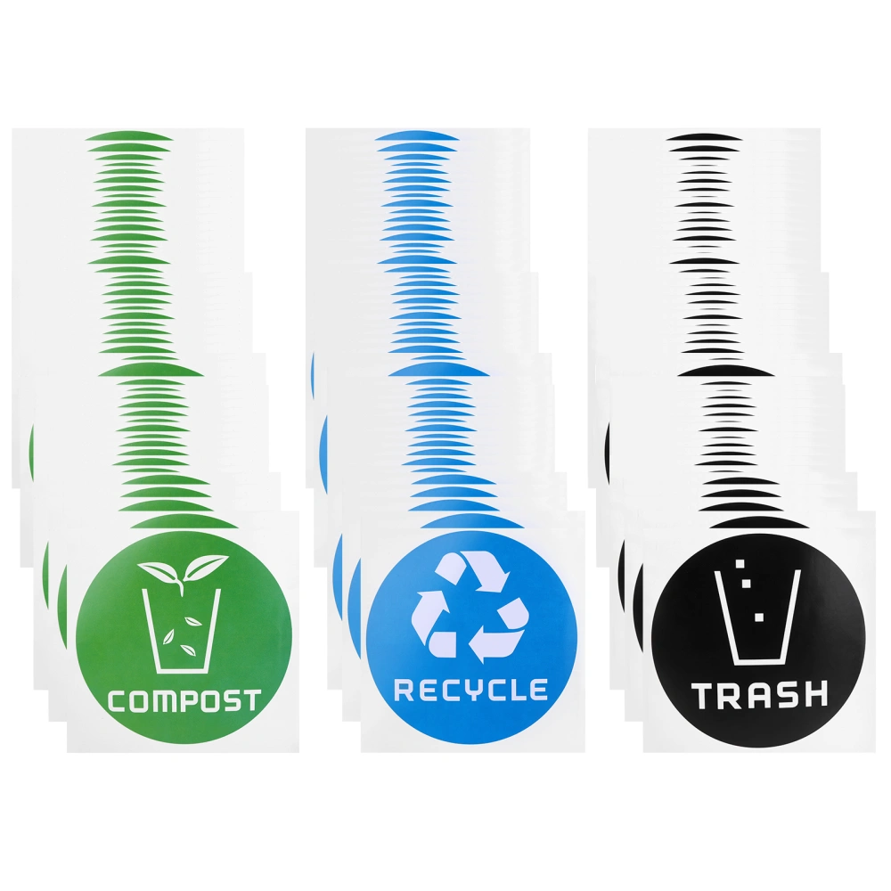 60Pcs/Set Round Recycle Trash Compost Sticker Decal for Trash Cans Garbage Containers Recycle Bins