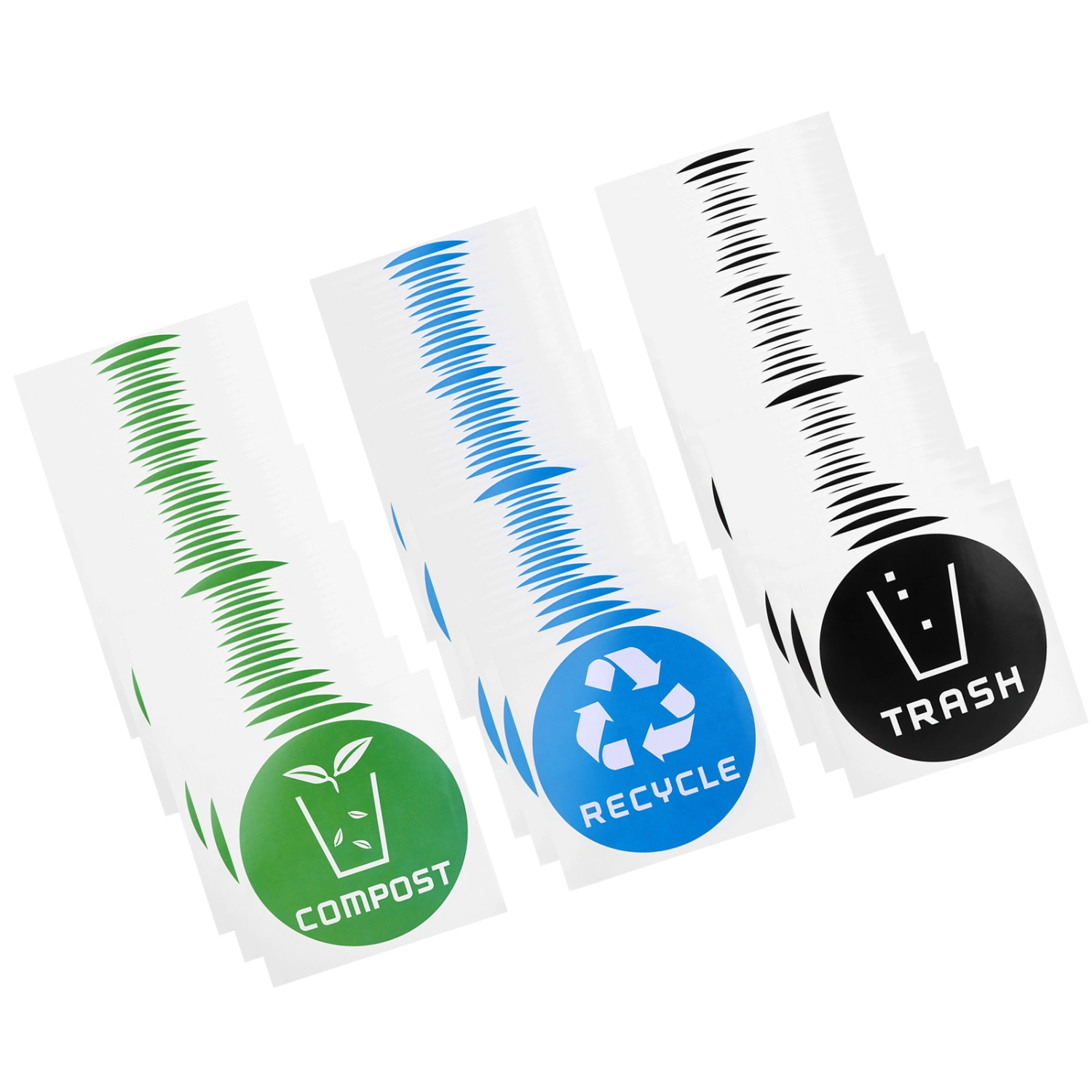 60Pcs/Set Round Recycle Trash Compost Sticker Decal for Trash Cans Garbage Containers Recycle Bins