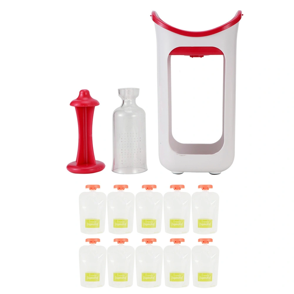 Squeeze Station Press &amp; Store System Portable Children Fruit Puree Squeezer Food Pouches for Home Kitchen(Rosy Red )