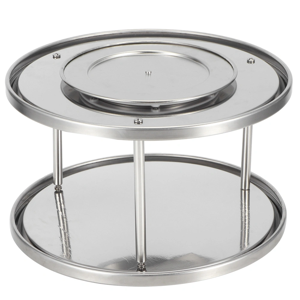 Stainless Steel Double Layer Turntable Rotating Plate Spice Rack Organizer Kitchen Accessory