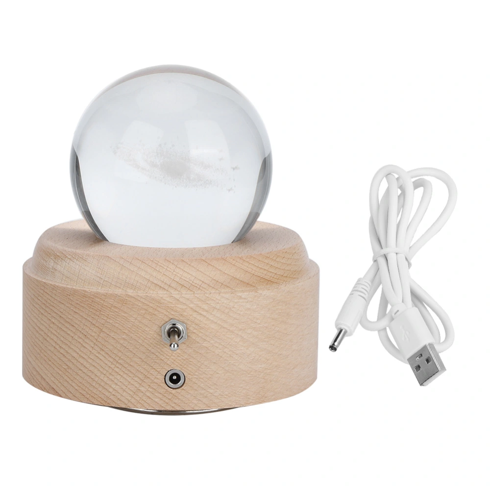 Transparent Crystal Ball Rotating Wooden Music Box LED Night Light for Girls Birthday Xmas Gift Home Decor