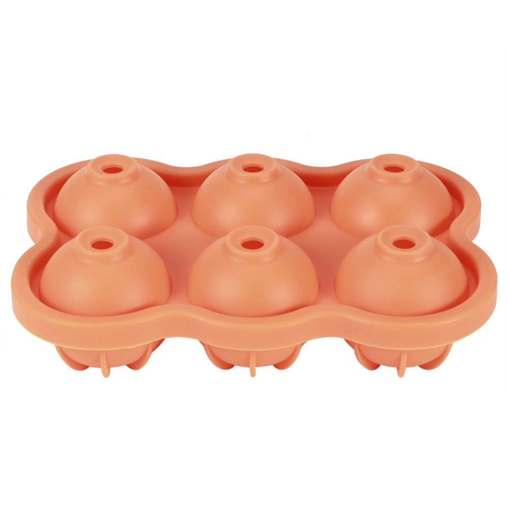 2Pcs 6&#8209;Hole Food&#8209;Grade Silicone Ice Mold Tray Sphere Ice Ball Maker Home Kitchen Utensils(Orange )