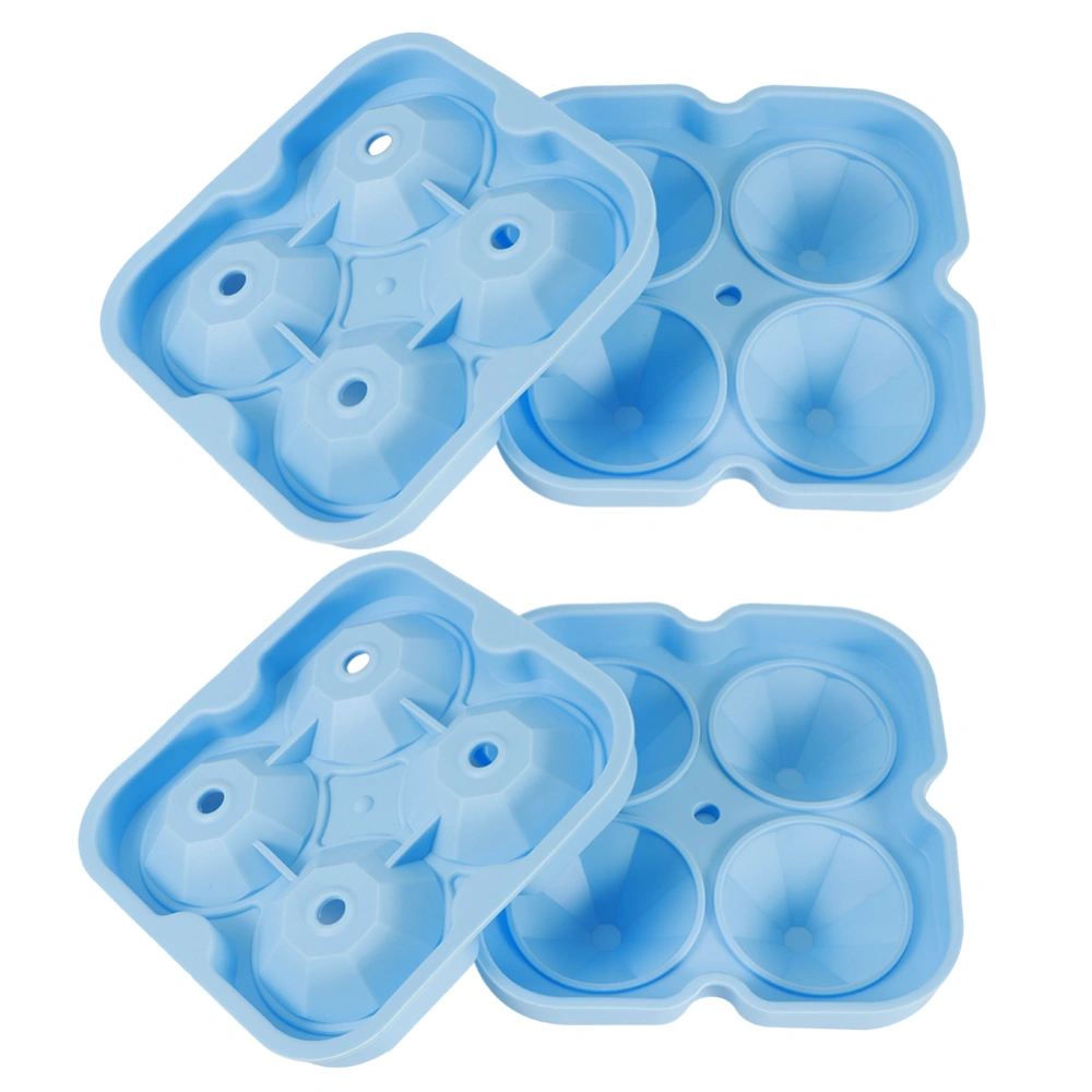 2Pcs 4&#8209;Hole Reusable Silicone Ice Cubes Mold Tray Maker Container for Home Office Bar UseBlue