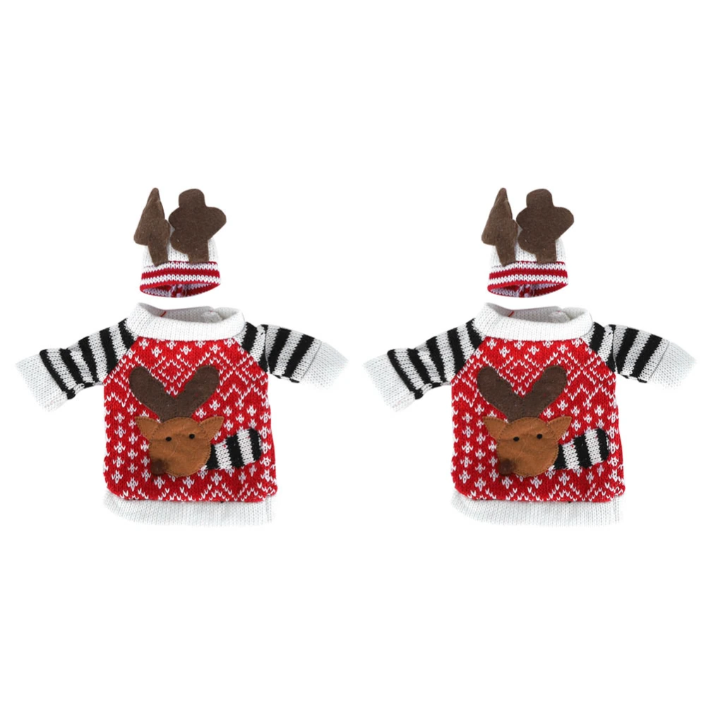 2PCS/Set Cute Christmas Elk Wine Bottle Cover Champagne Bottle Knitting Sweater for Party Decorations