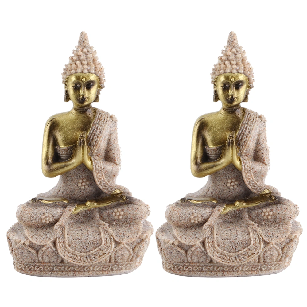 2Pcs/Set Sandstone Resin Seated Buddha Statue Sculpture Fengshui Figurine Ornament Home Decoration