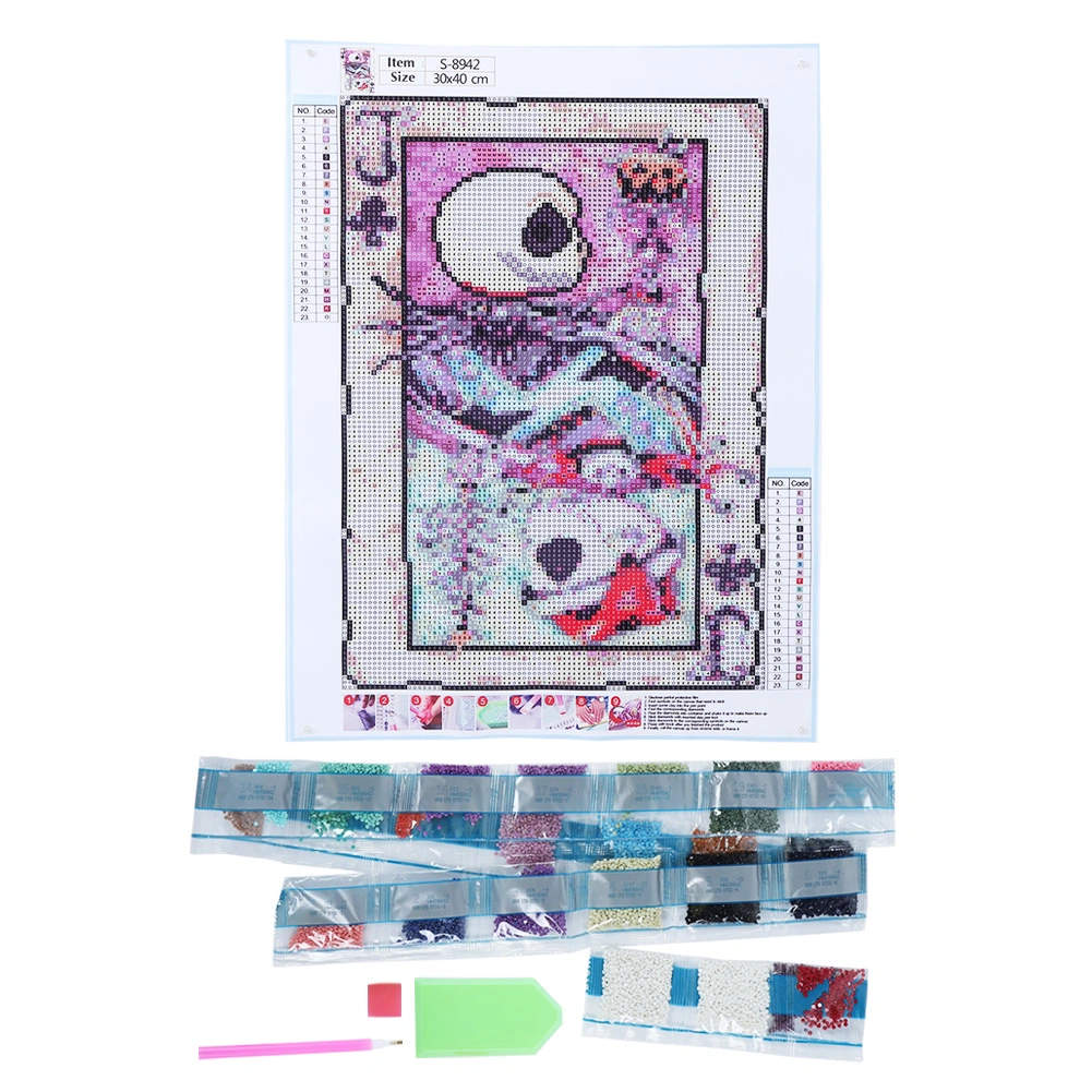 Hand‑Made Skull Pattern Diamond Painting Kits Crafts for Home Shop Wall Decoration 30x40cm