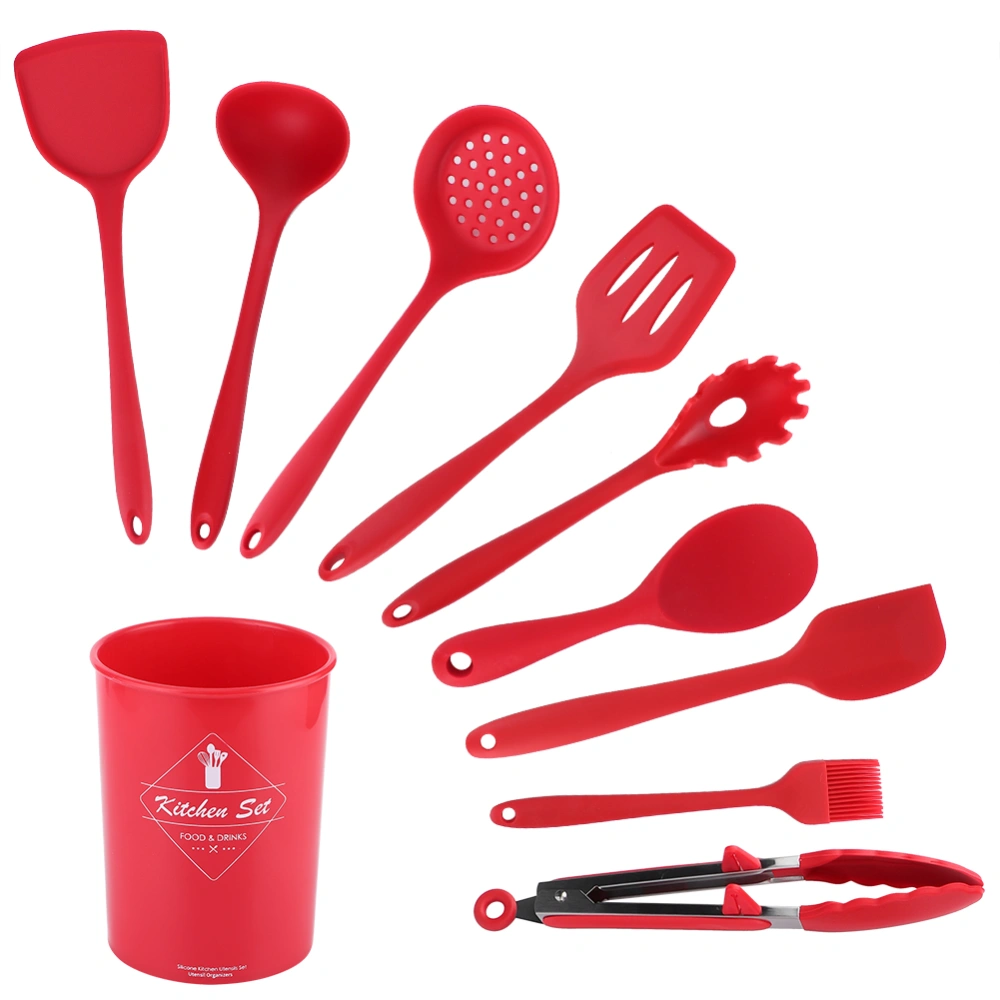 10Pcs Set Red Silicone NonStick Spatula Spoon Set Tools Kitchenware Cooking Utensils