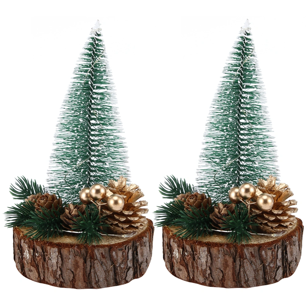 2Pcs Mini Luminous Artificial Christmas Tree Desktop Ornament Christmas Party DecorationWarm White