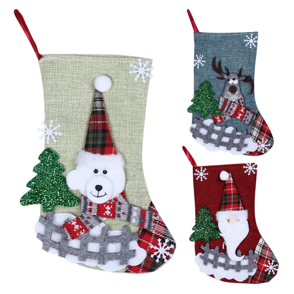 3Pcs/Set Christmas Stockings Sock Gift Bag Hanging Pendant Christmas Tree Decoration