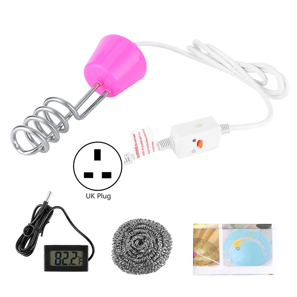 Portable Immersion Water Heater Electric Heating Rod Temperature Tester Pink UK 220‑250V 2m3000W