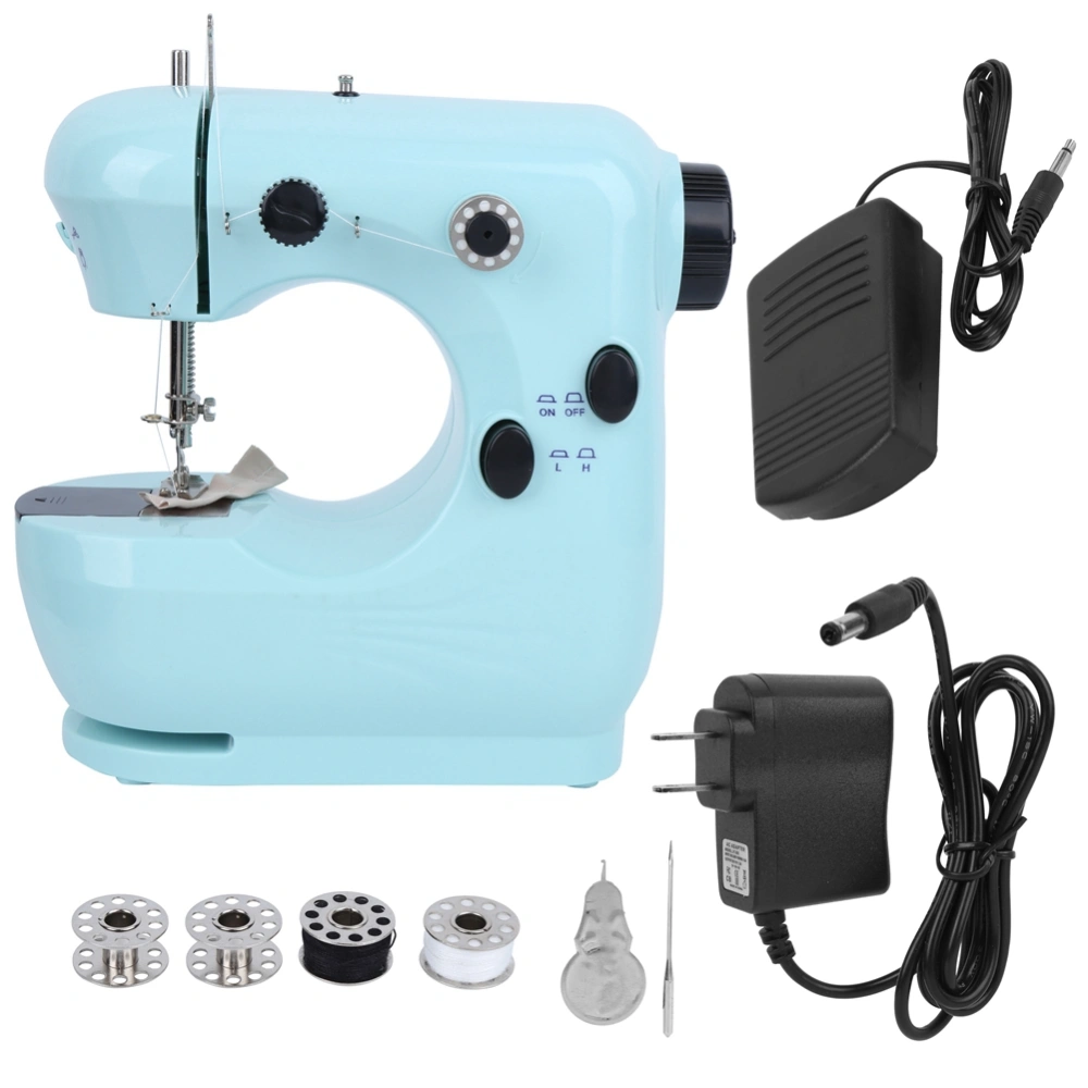 Household Mini Multifunction 2 Speed 2 Thread Electric Sewing Machine Equipment 100‑240VCyan US Plug