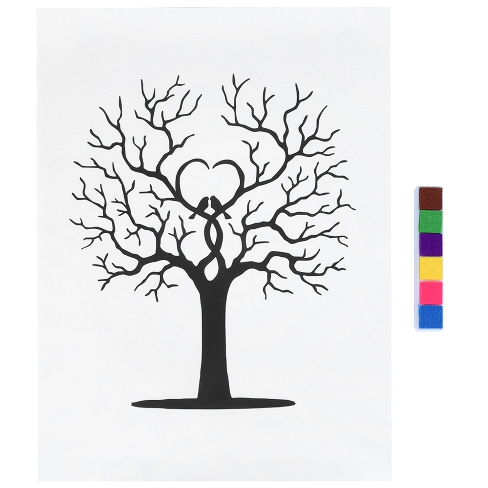 Fingerprint Tree DIY Guest Signature Sign&#8209;In Book Canvas Thumbprint Painting