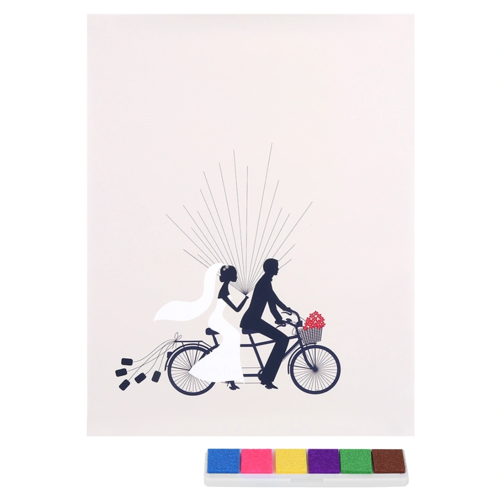 Fingerprint Painting Bridegroom Bride Ride Bicycle Pattern Fingerprint DIY Wedding Painting