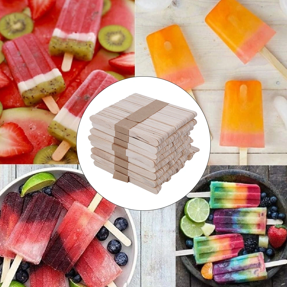 400Pcs Ice Cream Sticks Natural Wood Craft Sticks DIY Ice Bar Stick Kitchen Supplies
